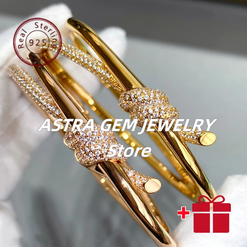 

High-quality S925 silver bracelet set with diamonds and featuring a double knot design. Daily Party Multi-functional Jewelry