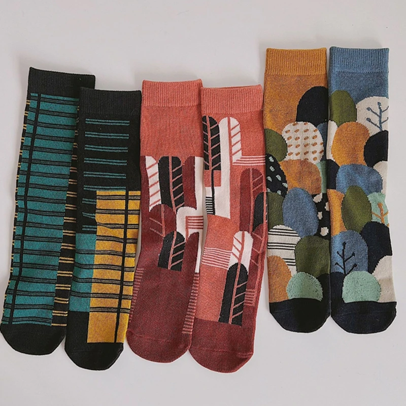 

5 Pairs Fashion Harajuku Socks Novelty Creative Illustration Unisex Socks Men and Women Soft Cotton Mid Tube Socks Sets Lovers