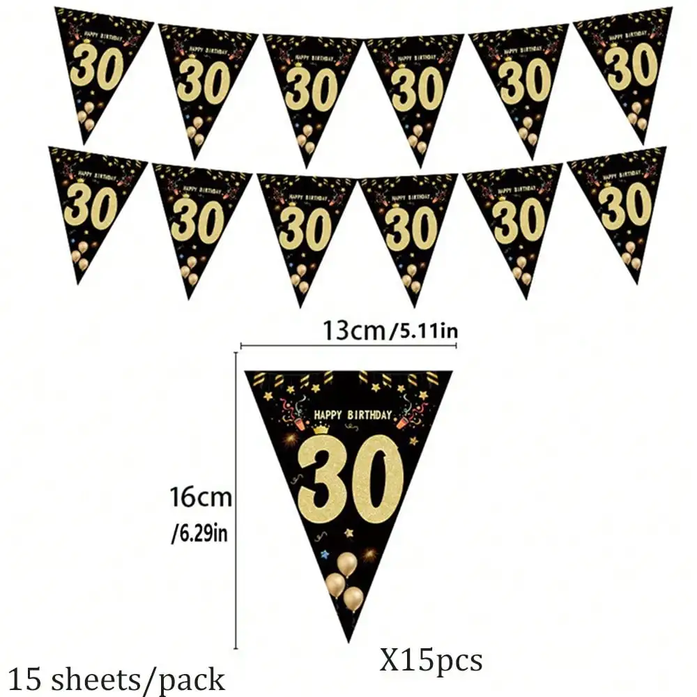 1set Gelukkige Verjaardag Bunting Banner 30/40/50/60/70/80th Party Decoraties Driehoek Vlag Guirlande voor Milestone Verjaardag Celebratio