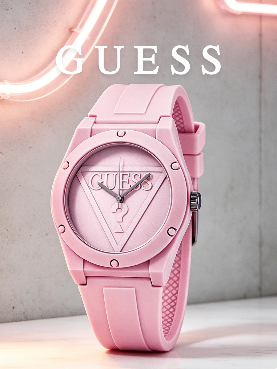 Guess Women's Watch Pink Silicone Strap Analog Quartz Watch Triangle Logo Dial Fashion Accessory Outdoor Casual Gathering Daily