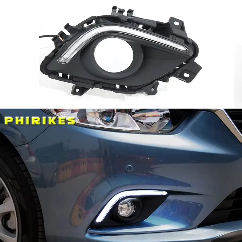 Turning Signal & Dimming style relay 12V LED car DRL daytime running lights with fog lamp hole for Mazda 6 Atenza 2014-2016