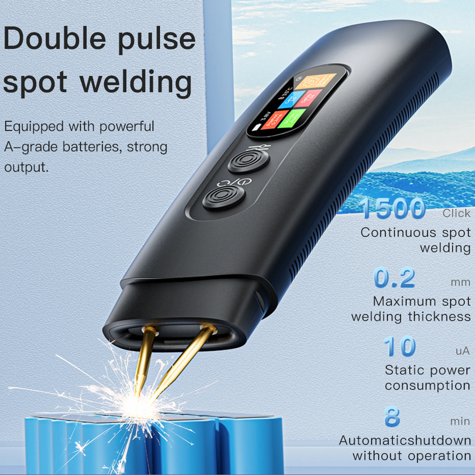 HU-10B Handheld Spot Welder 3360W 800A Output with Screen Dual Mode Safety Protection for 18650 Battery Nickel Sheet Welding