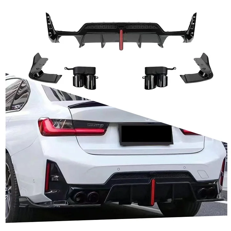 Upgrade BMW G20 LCI G28 2024 2024 330i M340i Light Emitting Diode Rear Bumper Diffuser with Exhaust Side Extension