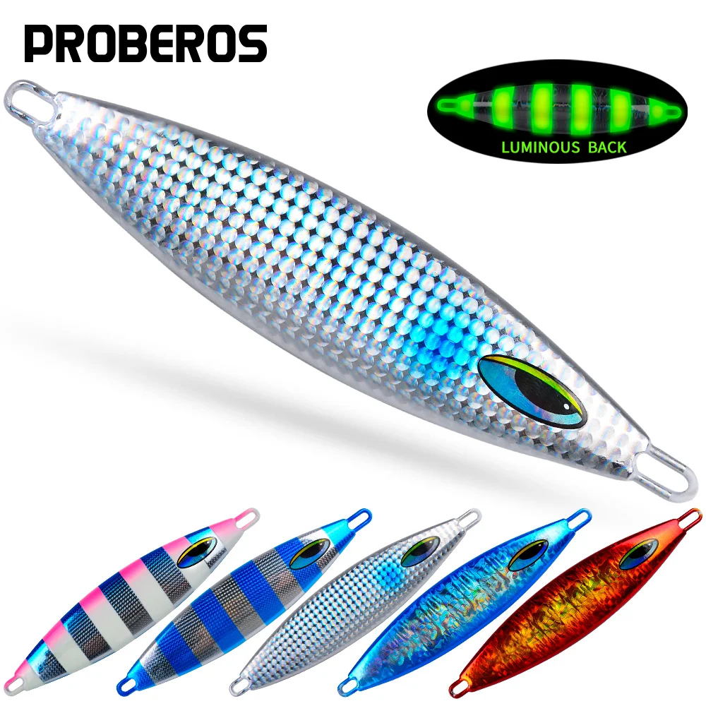 

PROBEROS Artificial Hard Baits Saltwater Pesca Bass Trout Fishing 1pcs 180g 230g 280g Luminous Metal Jig Swimbait Fishing Lures