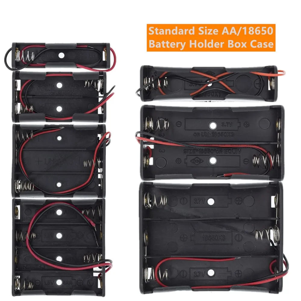 SAMIROB New And Original Plastic Standard Size AA/18650 Battery Holder Box Case Black With Wire Lead 3.7V/1.5V Clip