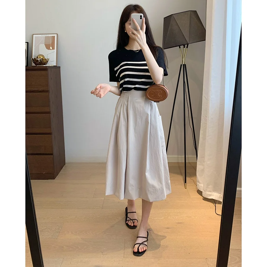 

High Waist Loose Breathable Slimming Lightweight Sun Protection Eighteen Wide Leg Pants Skirt Summer Simple Design Casual Pants