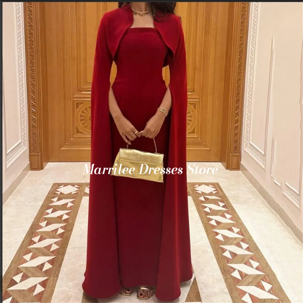 Marrilee elegan topi merah Lengan tanpa tali Noda jaket gaun malam menawan A-Line panjang lantai Prom pesta gaun untuk wanita