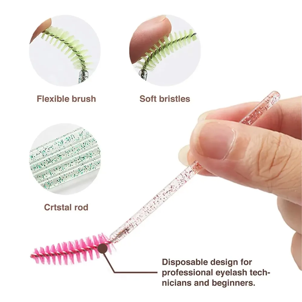 Fashion Crystal Pole Disposable Mascara Wands Elasticity Colorful Eyelash Extension Microbrush Glitter Eyebrow Applicator