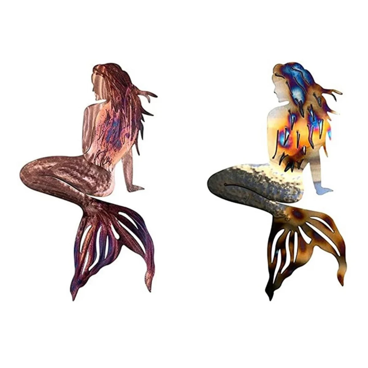 Mermaid Metal Art Wall Decor Wrought Iron Handmade Creative Craft Panels Hanging Decoration for Garden Beach Living Room Art
