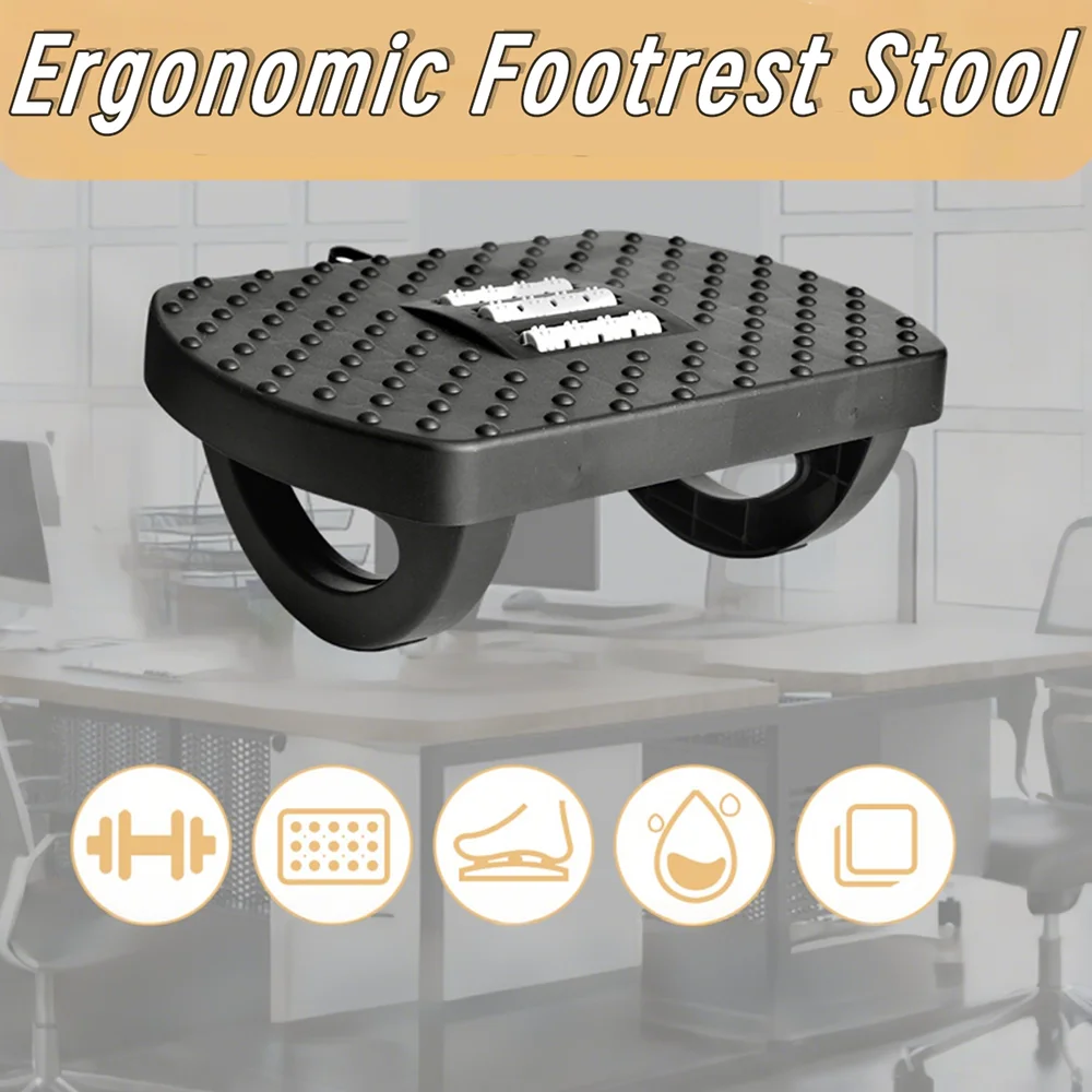 Footrest Under Desk Ergonomic Foot Stool Easy To Install with Massage Rollers Desk Leg Rest Pain Relief for Home Office Work