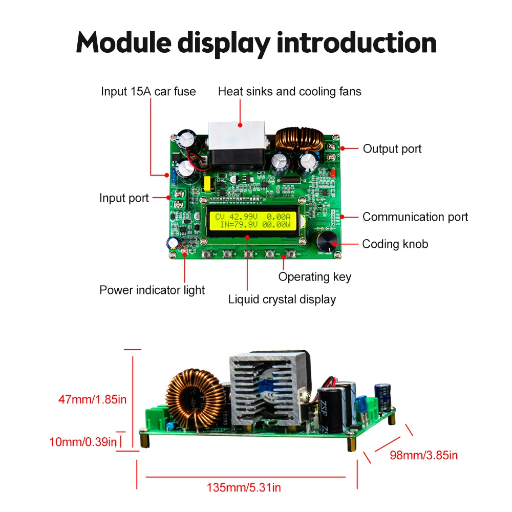 Imagem -06 - Dc-dc Cnc cv cc Step-down Módulo 60v 90v 10a 12a Fonte de Alimentação Ajustável Buck Converter Lcd1602 Display Digital Dpq6012 Dpq9010