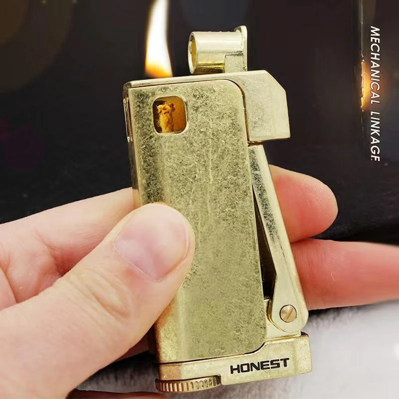 Baicheng Pure Copper Kerosene Lighter Flint Lighter Classic Retro Grinding Wheel Oil Gasoline Windproof Gasoline Lighter