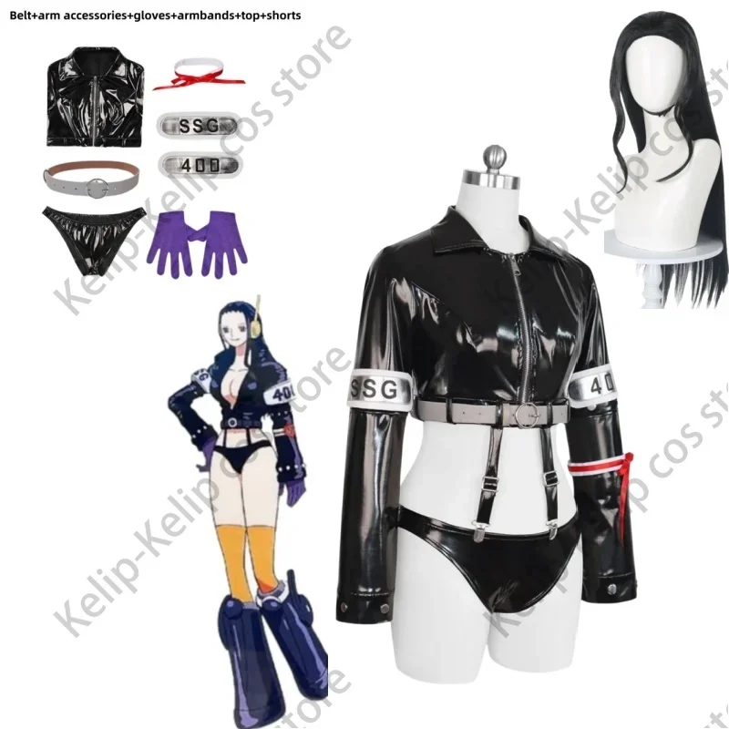 

CosplayAnime Nico Robin Miss Allsunday Cosplay Costume Egghead Island Fantasy Wig Black PU Coat Shorts Woman Sexy Carnival Party