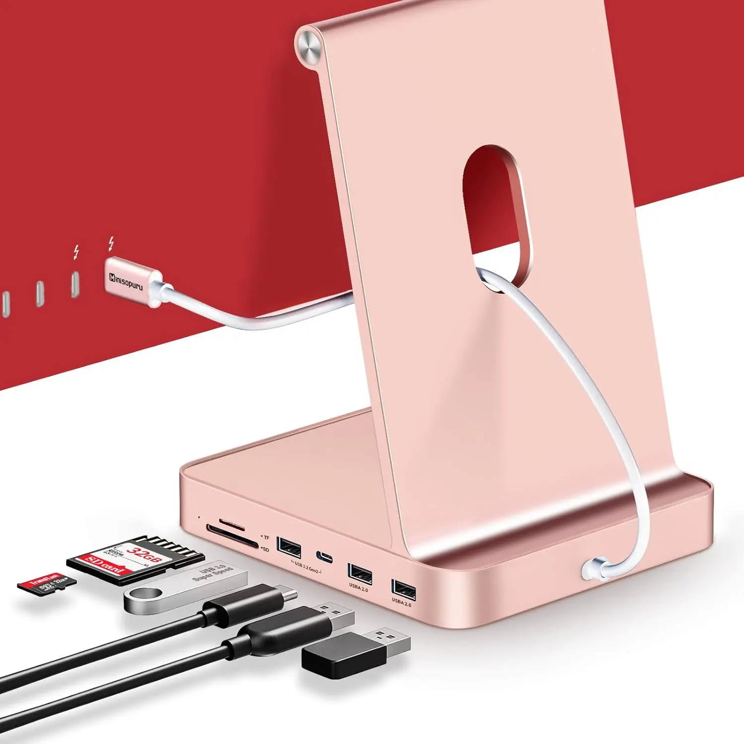 2025 Minisopuru USB C Hub pour iMac 24 pouces 2021/2023 prise en charge M.2 NVMe SSD iMac accessoires avec USB C A 10Gbps SD TF iMac USB