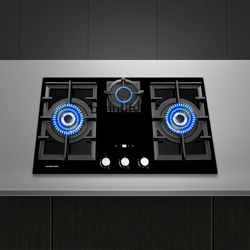 YH Large panel three-eye timing tempered glass export stainless steel household gas stove imported burner