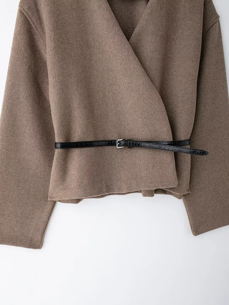 Frauen Mode Chic Weiche Gürtel Jacke Weibliche Wrap V-ausschnitt Langarm Mantel Damen Casual Streetwear