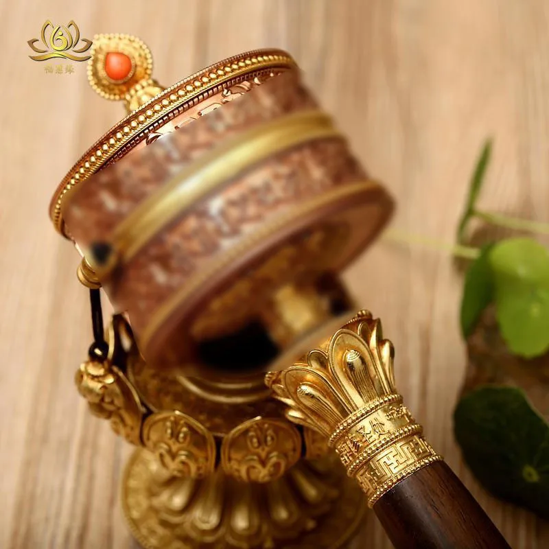 Yaqing hand-cranked , alloy rotating wheel, sandalwood vajra, and six-syllable mantra golden spool ornament