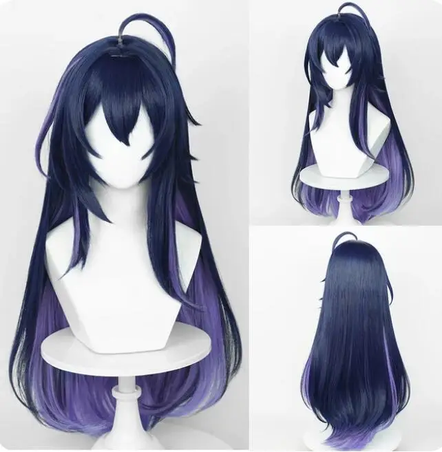 Wigs with Bangs Synthetic Long Straight Purple Game Cosplay Hair Wig for Party