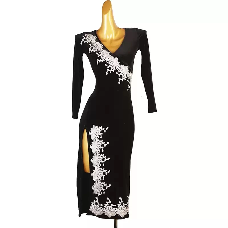 

Black Latin Dance Dress Competition Sexy Women Ballroom Party Clothing Prom Costumes Ladies Sport Suit Short Prom Practice Wear
