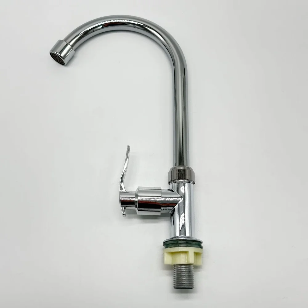 Universal Kitchen Faucet Cold Only Sink Tap Stainless Steel Spout Plastic Body Modern Simple Style Installation