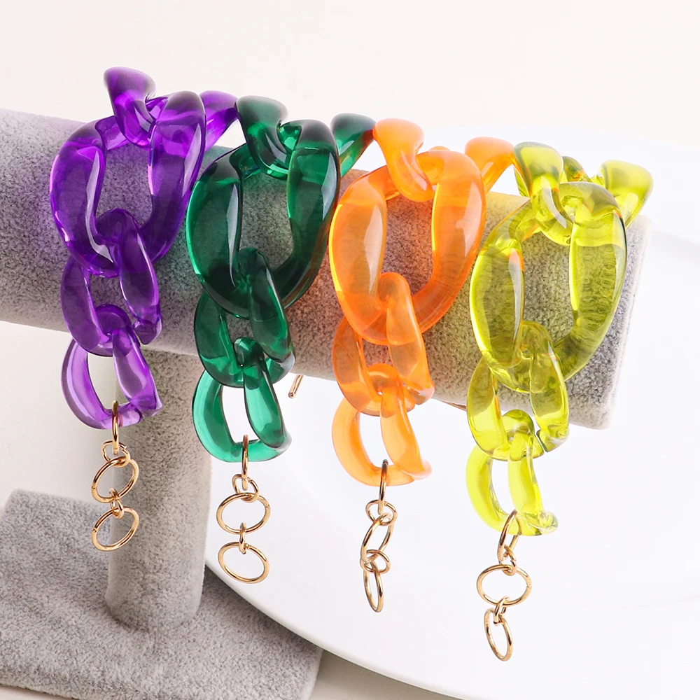 FishSheep Colored Transparent Chunky Chain Bracelet for Women Acrylic Thick Link Chain Bracelets Bangles 2022 Fashion Jewelry