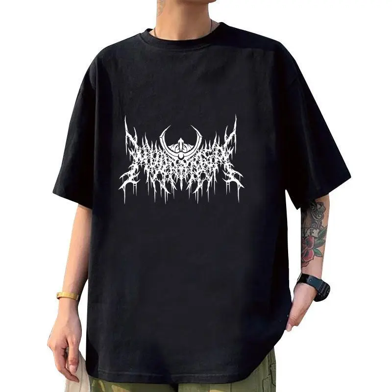 2026 new Round-neck cotton T-shirt - Death Metal style Bleeding red and white distorted letter pattern - Loose oversized design