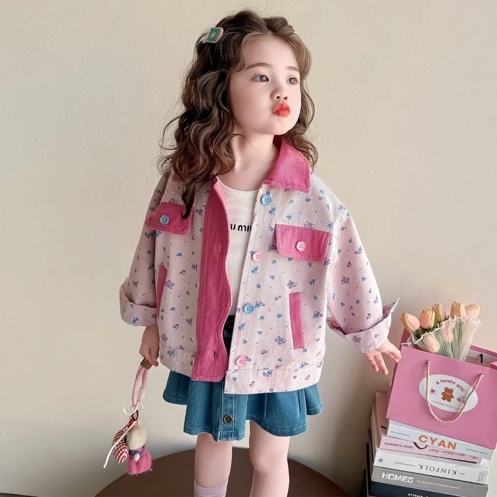 2026 New Autumn Korean Style Color Block Shirt Coat For Girls, Trendy Fashion Kids Casual Outerwear  for 90-140cm