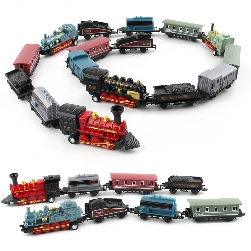 

Retro Pull Back Train Toy with Steam Die-cast Metal Toddler Train Toy Set Locomotive Simulation Train Gift for Kids Boys Girls