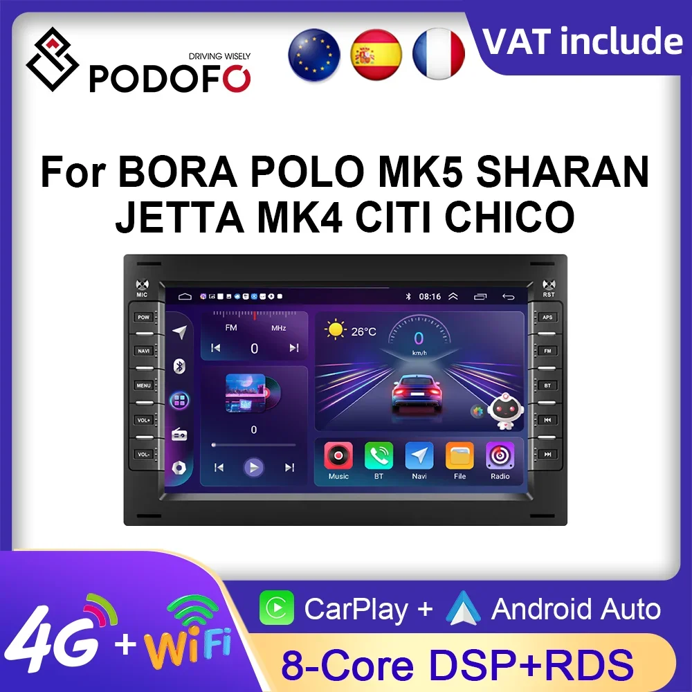 Podofo 2din 7inch Android Car Radio GPS For VW Volkswagen Golf  Passat b7 b6 Skoda Seat Octavia Polo Tiguan Jetta WIFI Bluetooth