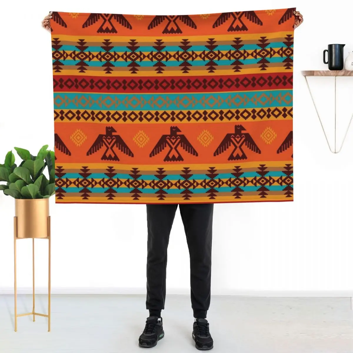 Manta con diseño de pájaro del trueno indio nativo americano, manta ligera y cálida para viajes y camping