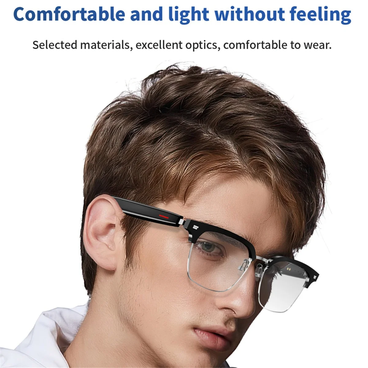 BAAZ HOT~E13 Smart Glasses Wireless Bluetooth 5.0 Glasses with Headphones Hands-Free Calling Music Photograph,Black C
