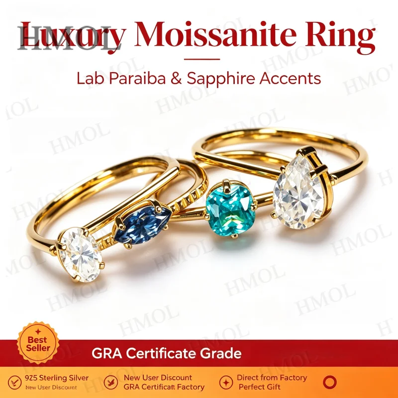 Ring Set Moissanite Lab Sapphire Combination Rings 925 Silver VVS1 Irregular Rings for Women Factory Direct Hypoallergenic