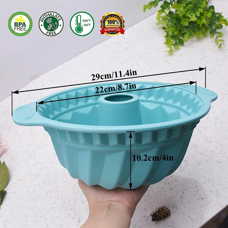 LMETJMA 9.5 Inch Silicone Fluted Pans Non-stickFluted Cake Pan with Sturdy Handle Kitchen Bundt Cake Baking Molds JT366 view 2
