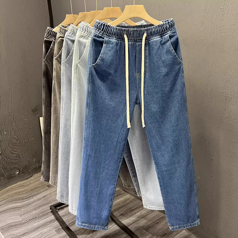 Light Blue Men's Straight Leg Loose Wide Leg Jeans Trendy Brand Versatile Loose Waist Long Trousers Casual Wear Autumn Season