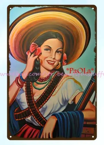 decorating styles Paola Mexico Mexican art Latina Senorita metal tin sign