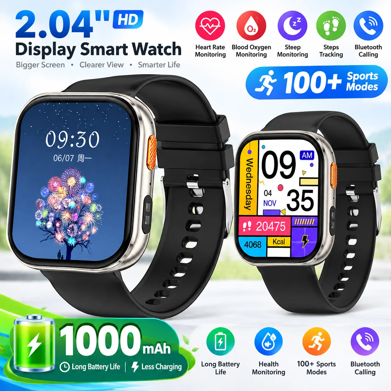 LIGE New Ultra Smart Watch Men 1000mAh High Capacity Battery Sports Fitness Health Monitor Waterproof Smartwatch For Android ios