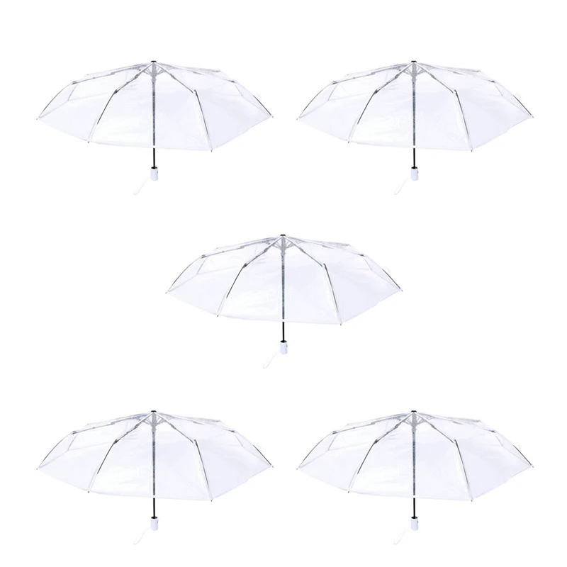 

5X Transparent Umbrella Rain Sun Rain Auto Umbrella Compact Folding Windproof Style Clear Umbrella,Transparent & White