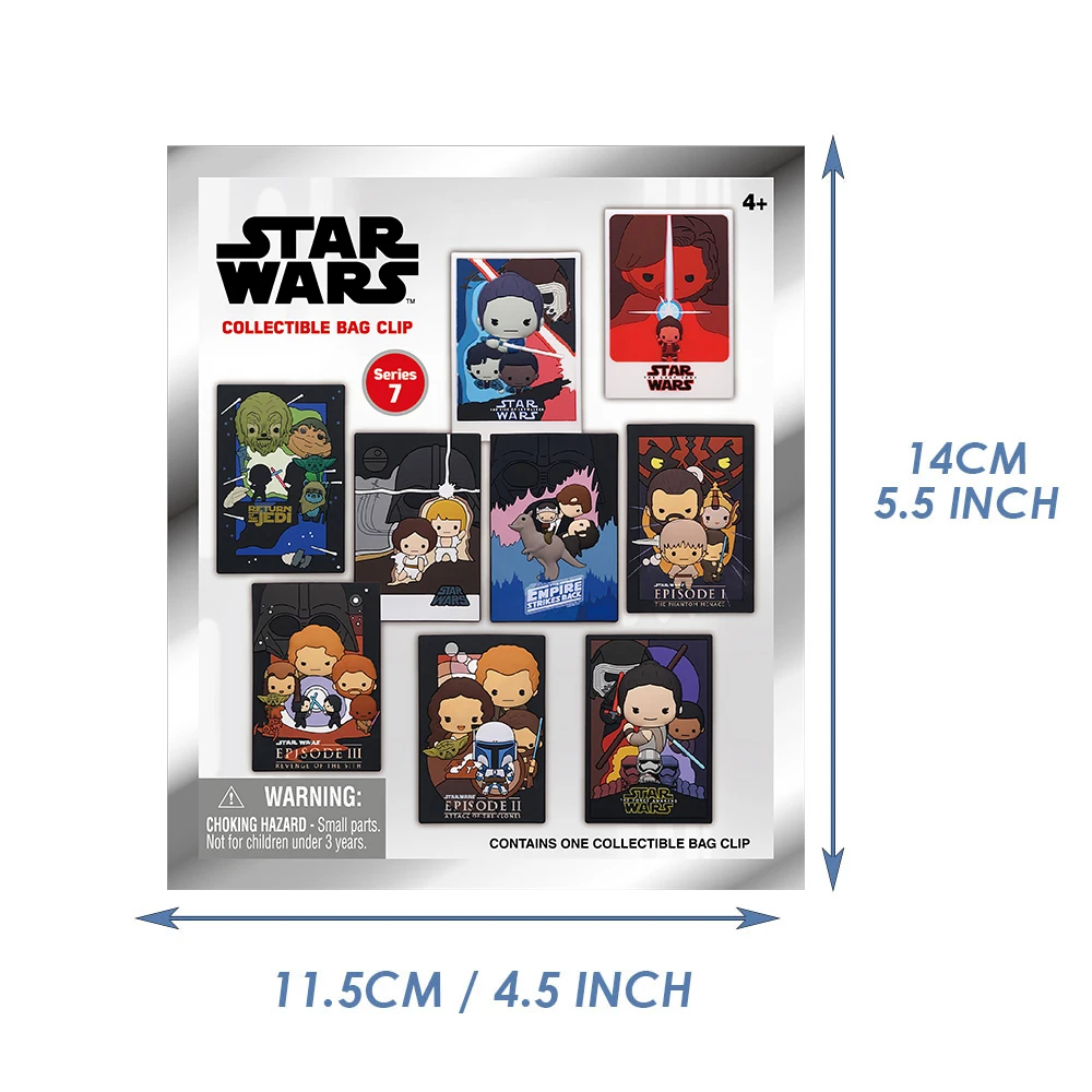 Porte-clés boîte aveugle de dessin animé 3D, série Star Wars officiellement Disney, Clip poupée, affiche de personnage aléatoire, 1 pièce
