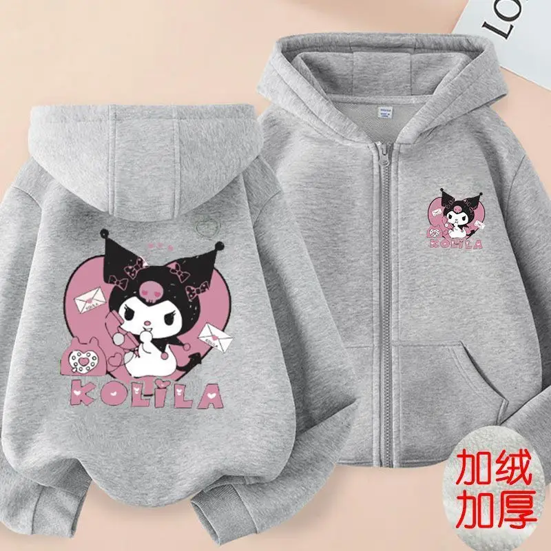 Sanrio Pure Cotton Children\'s Zipper Hooded Sweatshirt Cardigan Jacket Cartoon 2024 New Kuromi Girls Boys Clothing Holiday Gift