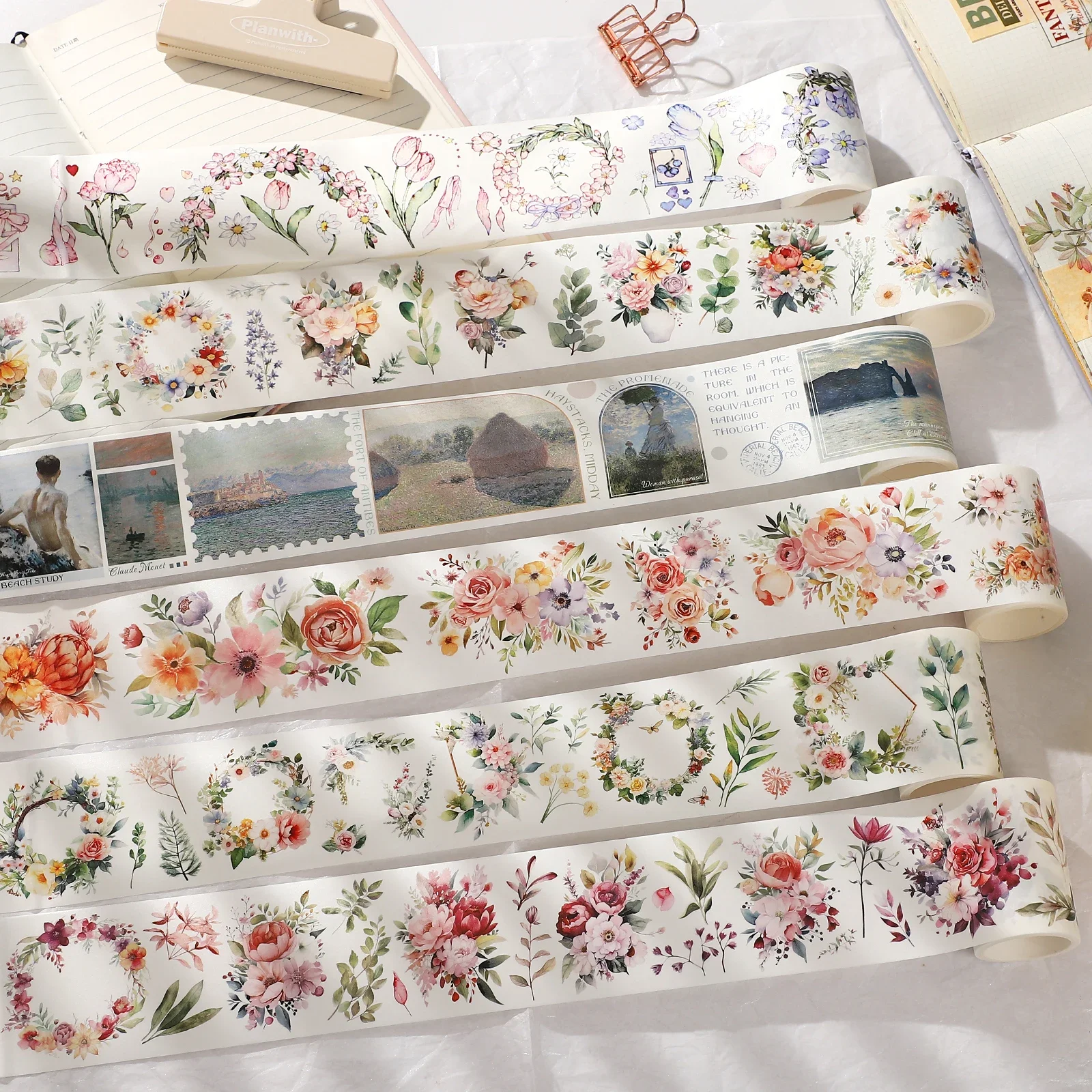 200cm/300cm/ Roll Literary Flower Character Landscape PET Washi Tape Creative DIY Journal Material Collage Decor Stationery