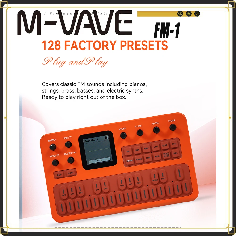 M‑VAVE FM‑1(SK15) Portable Digital FM Synthesizer Handheld Sound Source LCD Screen ARP Sequencer 6‑Operator 32‑Algorithm 128 Pre