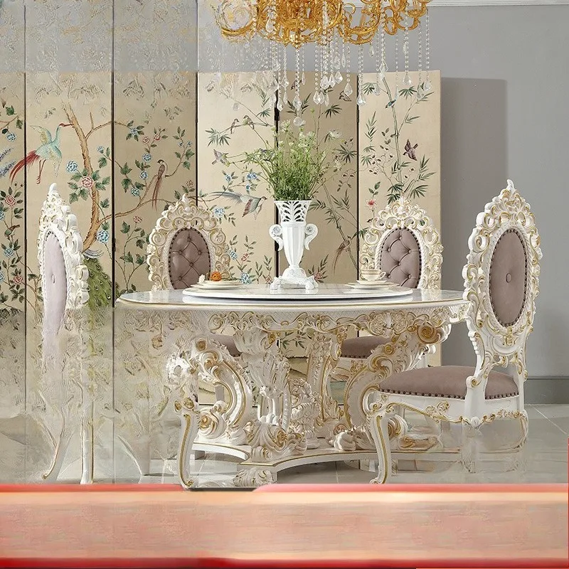 Round dining table dining chair combination painted dining room luxury furniture