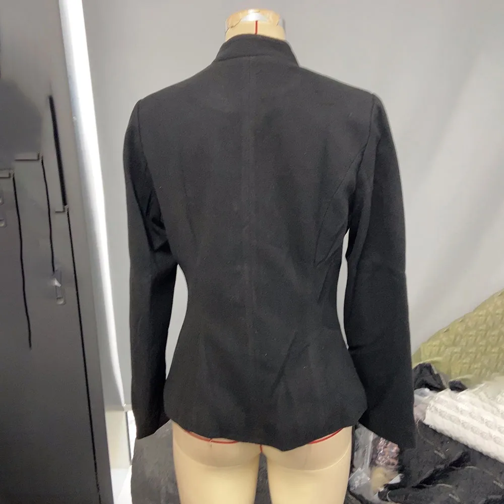 Casual Langarm Slim Blazer Frauen 2025, Herbst Winter Mode Stehen Kragen Taste Jacke Oberbekleidung Mantel