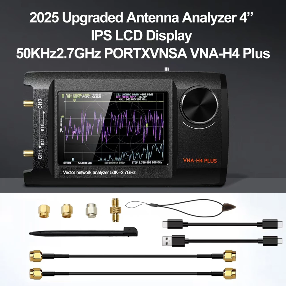 NanoVNA-H4 Vector Antenna-Analyzer 50KHz-2.7GHz 4In IPS LCD With SD-Card Slot/5000mAh Battery For RF Ham-Radio Test Tool