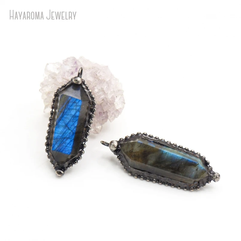 10Pcs Labradorite Point Necklace Pendant Charm for Keychain Witch Wicca Goth Boho Pendulum Jewelry