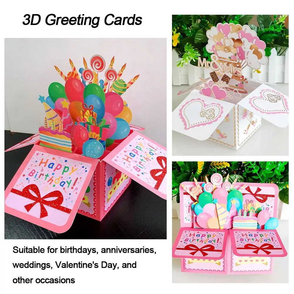 3D Pop Up Greeting Cards Birthday Postcard 3D Box Bouquet Flower Greeting Cards Thank You Girlfriend Teacher Gift