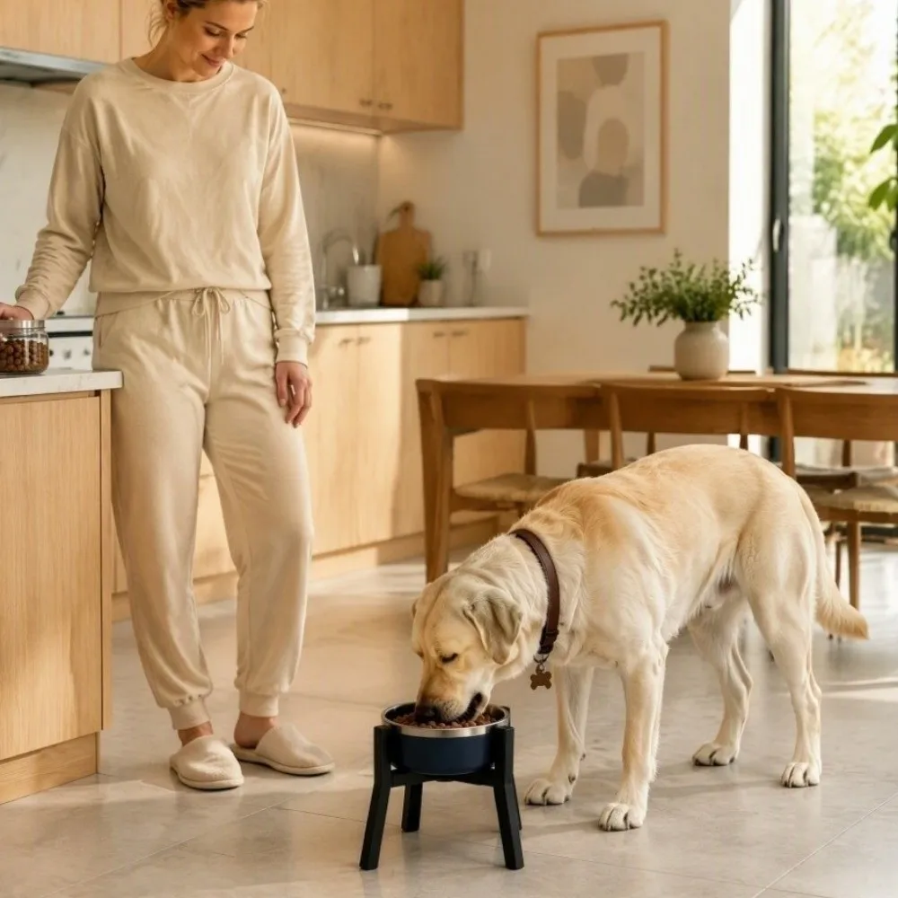 Iron Dog Bowl Stand Adjustable Height Protect Cervical Spine Elevated Pet Bowl Holder Telescopic Non-slip Pet Feeding Stand