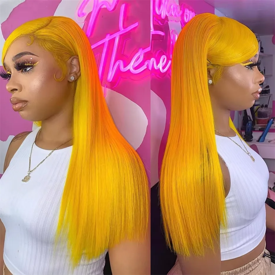 Yellow 13x4 13x6 Lace Frontal Wig Brazilian Remy Straight 613 Lace Front Human Hair Wigs Pre Plcuked Honey Blonde Lace Front Wig