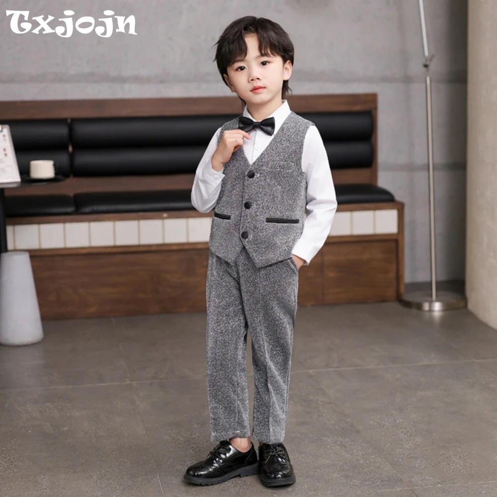 

Children's Fashionable Suits 3 Pieces Vest Pants With Bow-tie For Piano Performance Boys Classic Back-to-school Suit Set