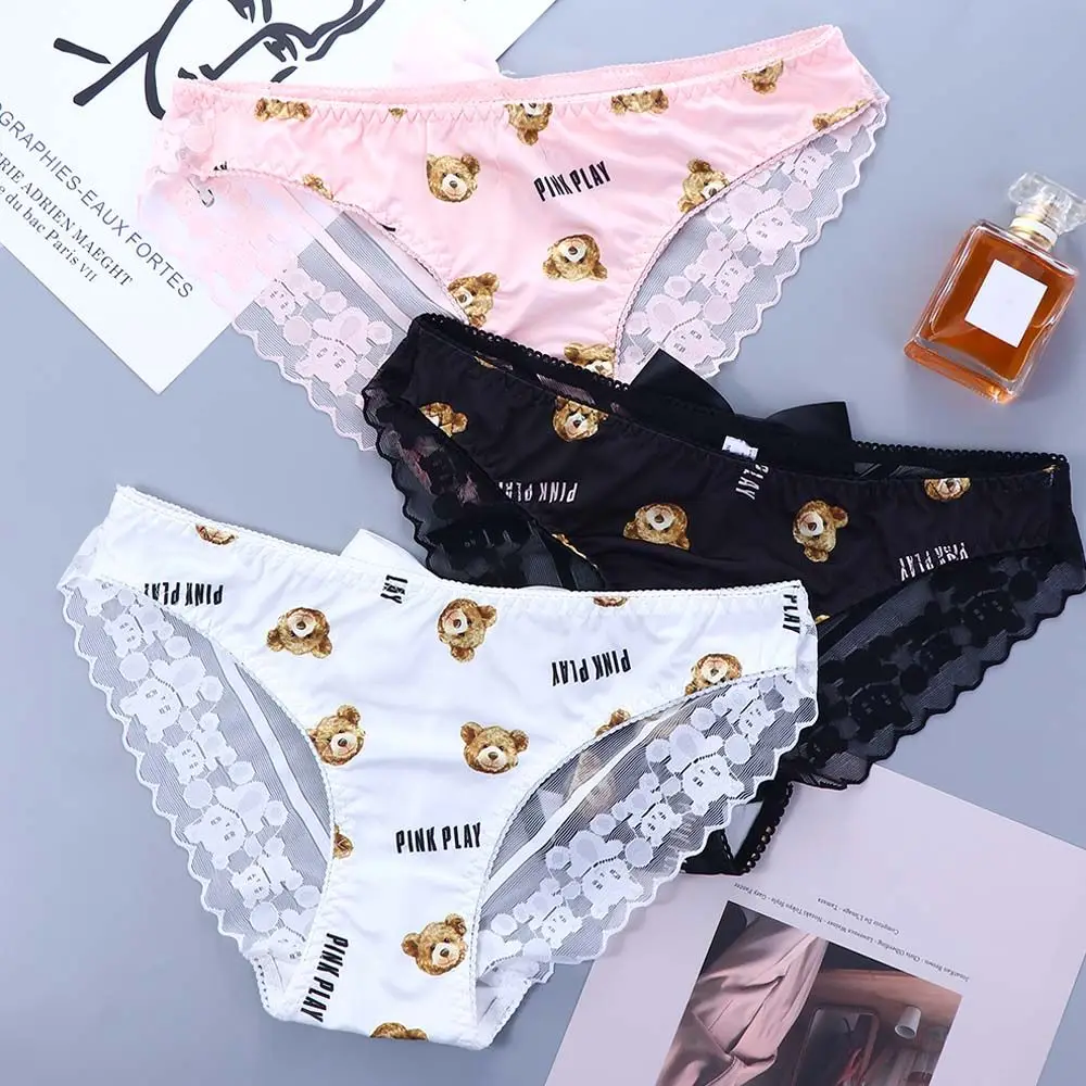 Leuke meisjes gegolfde beer print kant vrouwen slipje ondergoed lingerie melkzijde